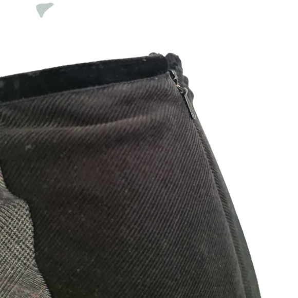 Per Una Midi Skirt Size 16R Black Flippy Panelled Glen Check Cord Lace Boho - Picture 3 of 15